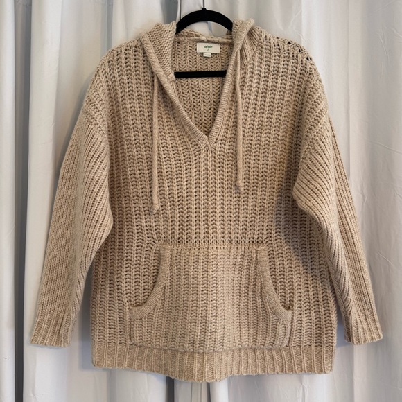 aerie Sweaters - Aerie Marshmallow Moves Chunky Knit Hoodie Cream Large